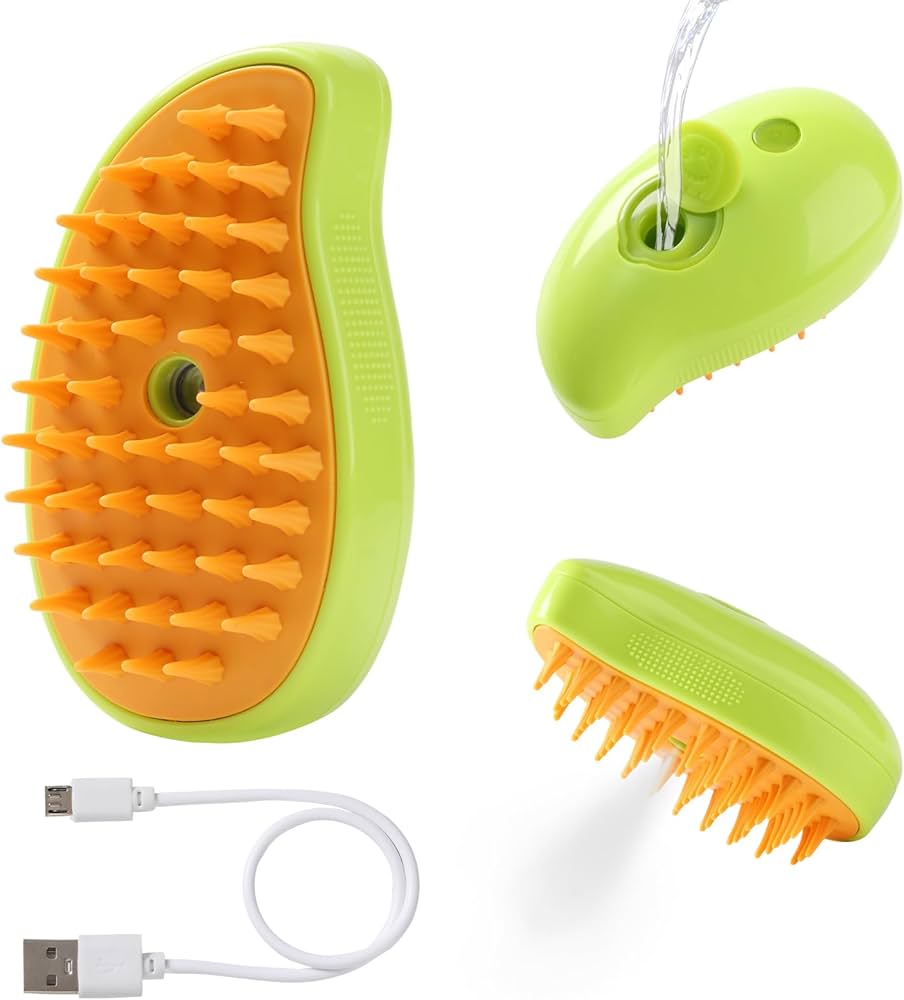 3-in-1 Electric Pet Steam Brush – Detangles, Massages & Removes Loose Hair for Dogs & Cats