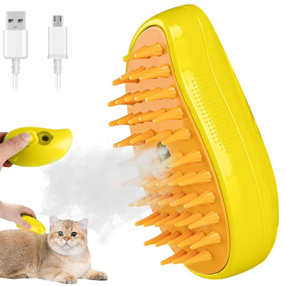 3-in-1 Electric Pet Steam Brush – Detangles, Massages & Removes Loose Hair for Dogs & Cats
